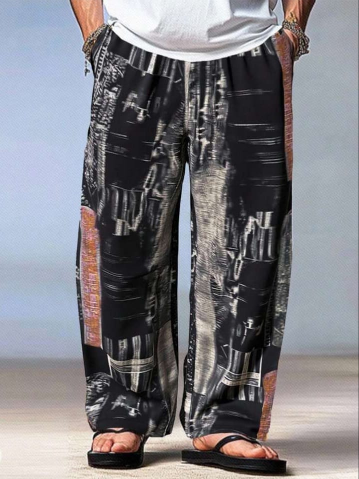 WILDFASHIONS Men's Colorful Patchwork Elastic Waist Straight Leg Lounge Pant